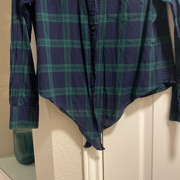 Green and blue plaid button down with tie front - Picture 3 of 3